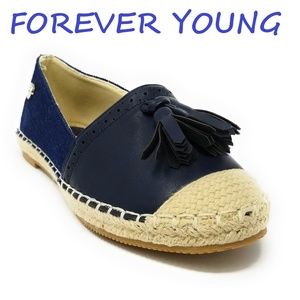 Women Espadrille Flats with Tassels, E-2602, Navy